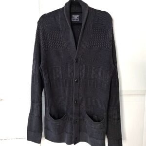 Abercrombie & Fitch Navy Knit Fisherman Cardigan Sweater SZ Medium  Collegiate